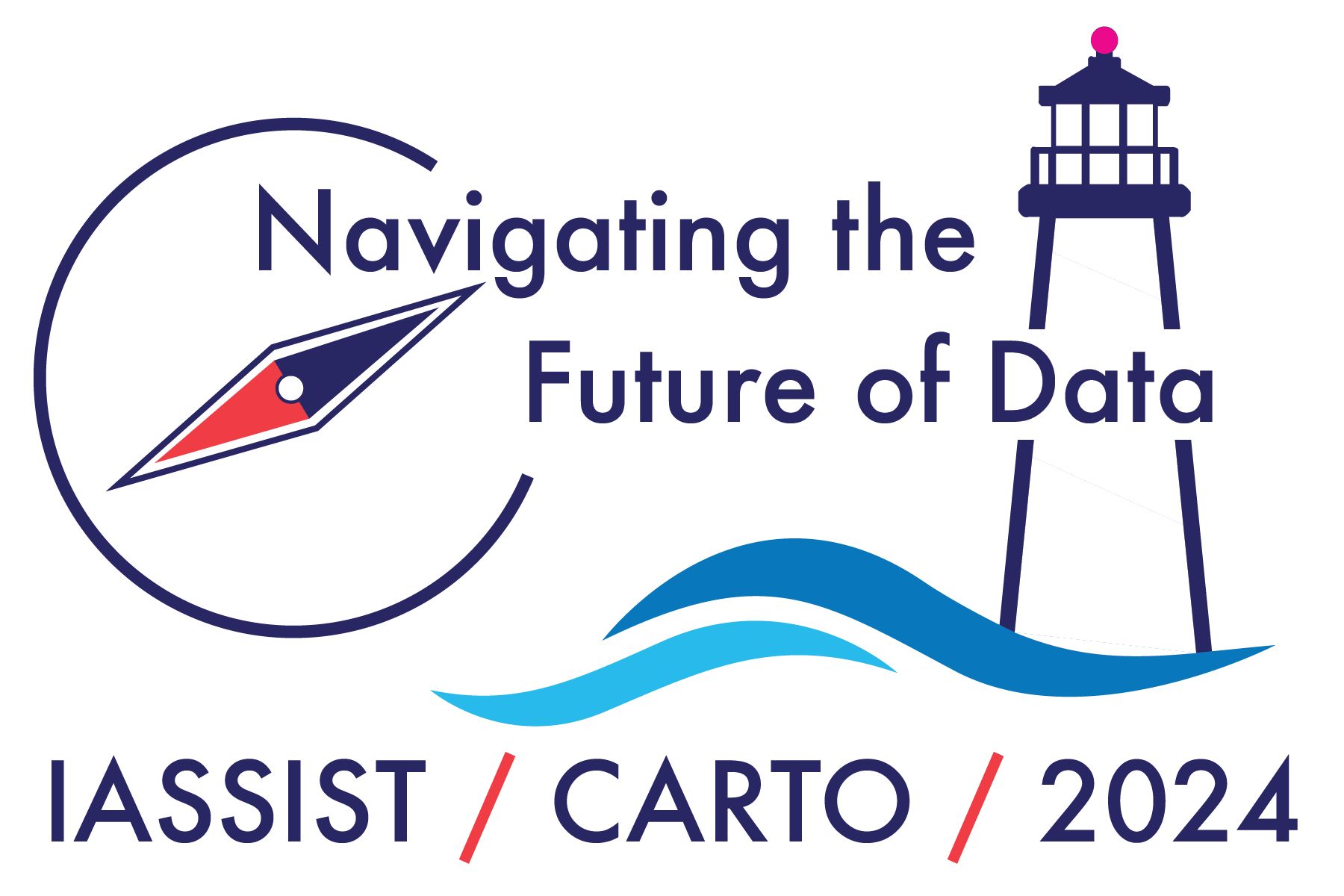 Conference logo. A compass, a lighthouse and some waves.
