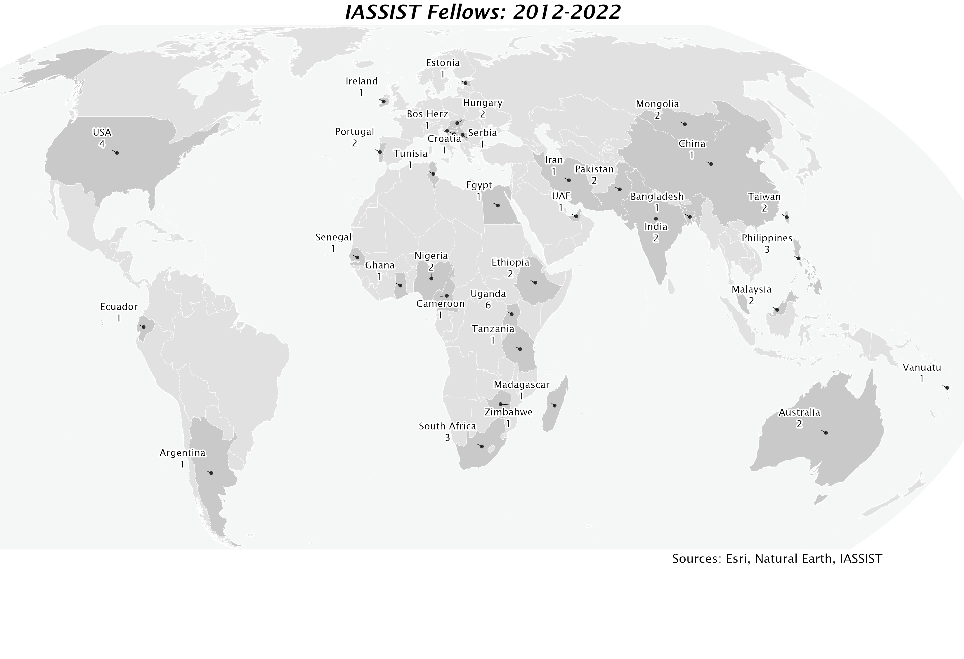 Map of IASSIST Fellows across the globe. Created by Bruce Boucek.
